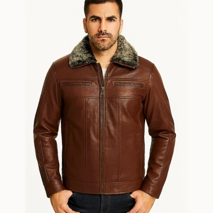 Evan Hart Brown Leather Jacket with Fur