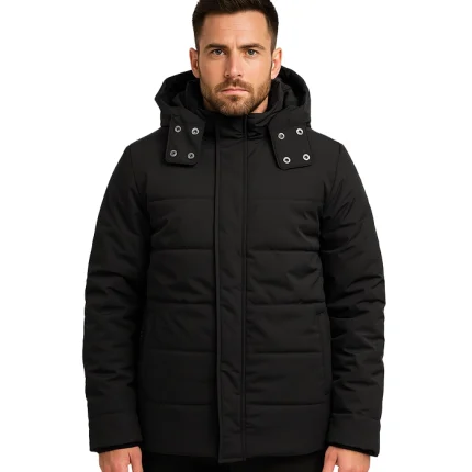 Exton Black Down Puffer Jacket with Hood​