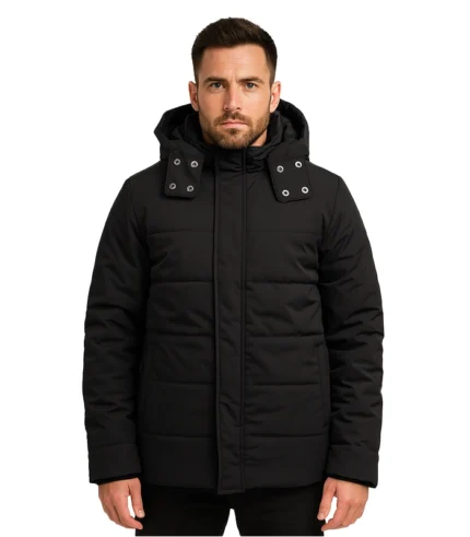 Exton Black Down Puffer Jacket with Hood​