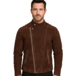 Faisor Mocha Suede Biker Jacket Brown