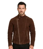 Faisor Mocha Suede Biker Jacket Brown