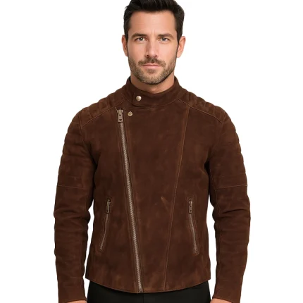 Faisor Mocha Suede Biker Jacket Brown