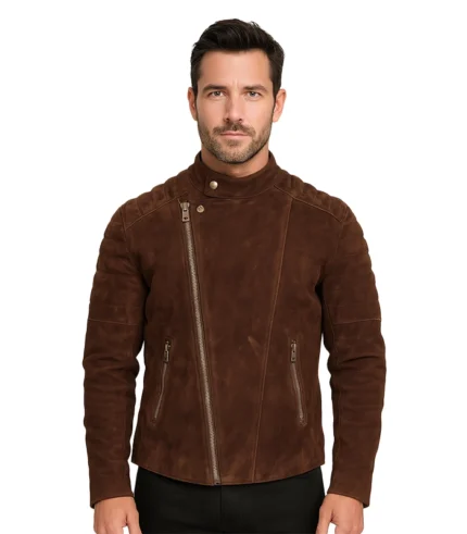 Faisor Mocha Suede Biker Jacket Brown