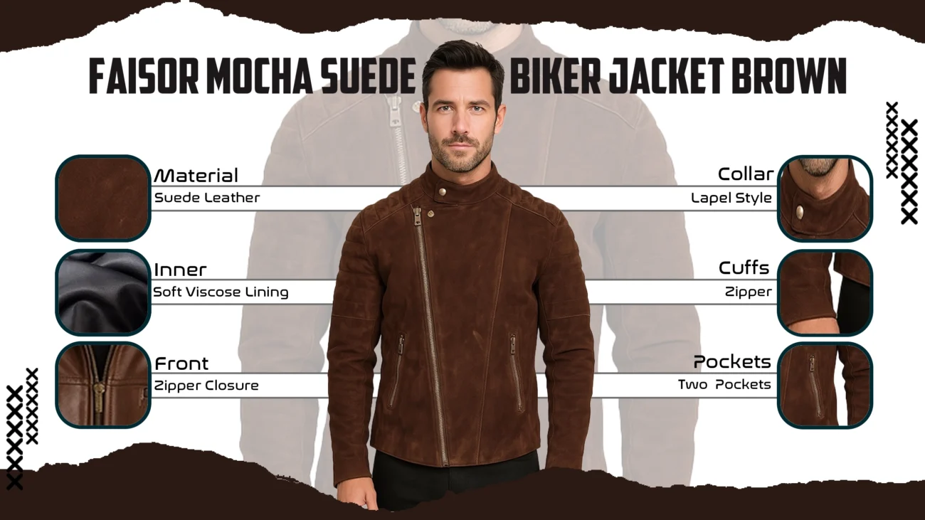 Faisor Mocha Suede Biker Jacket Brown