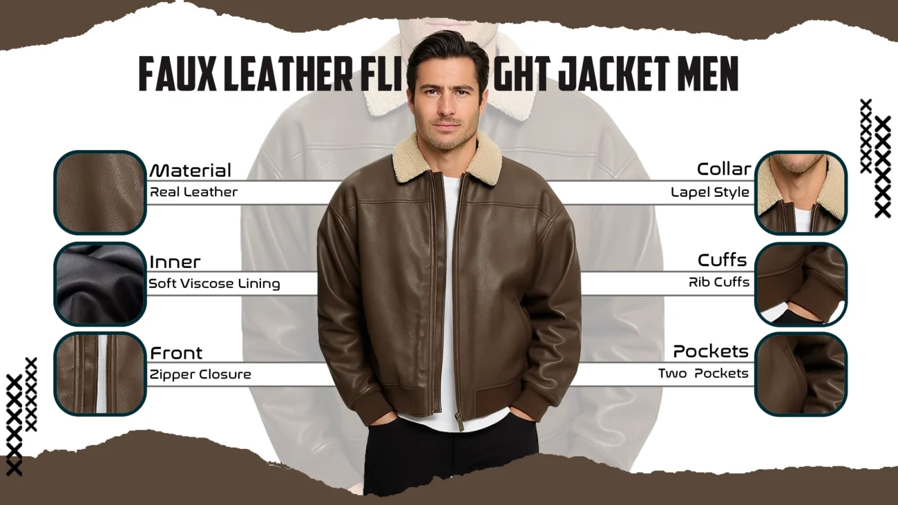 Faux Leather Flight Jacket Men