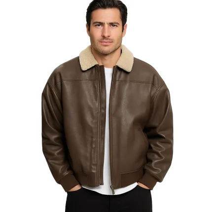 Faux Leather Flight Jacket Men