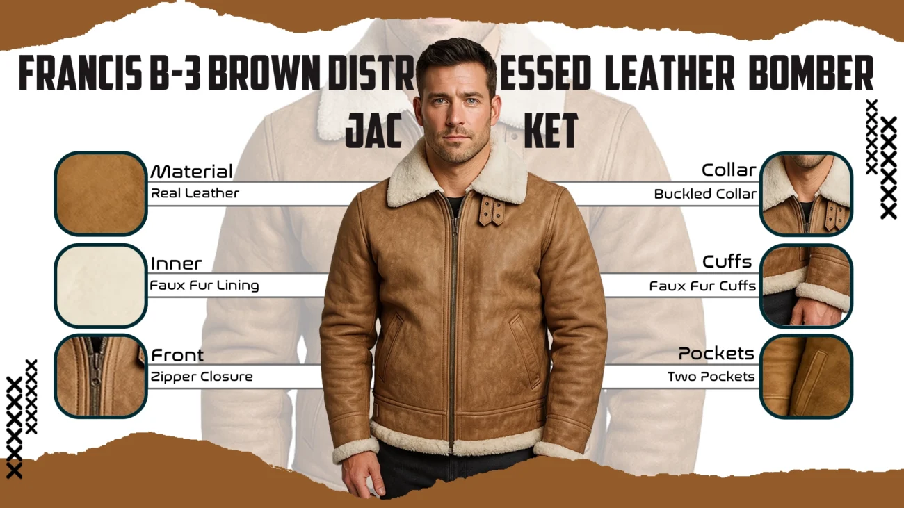 Francis B-3 Brown Distressed Leather Bomber Jacket