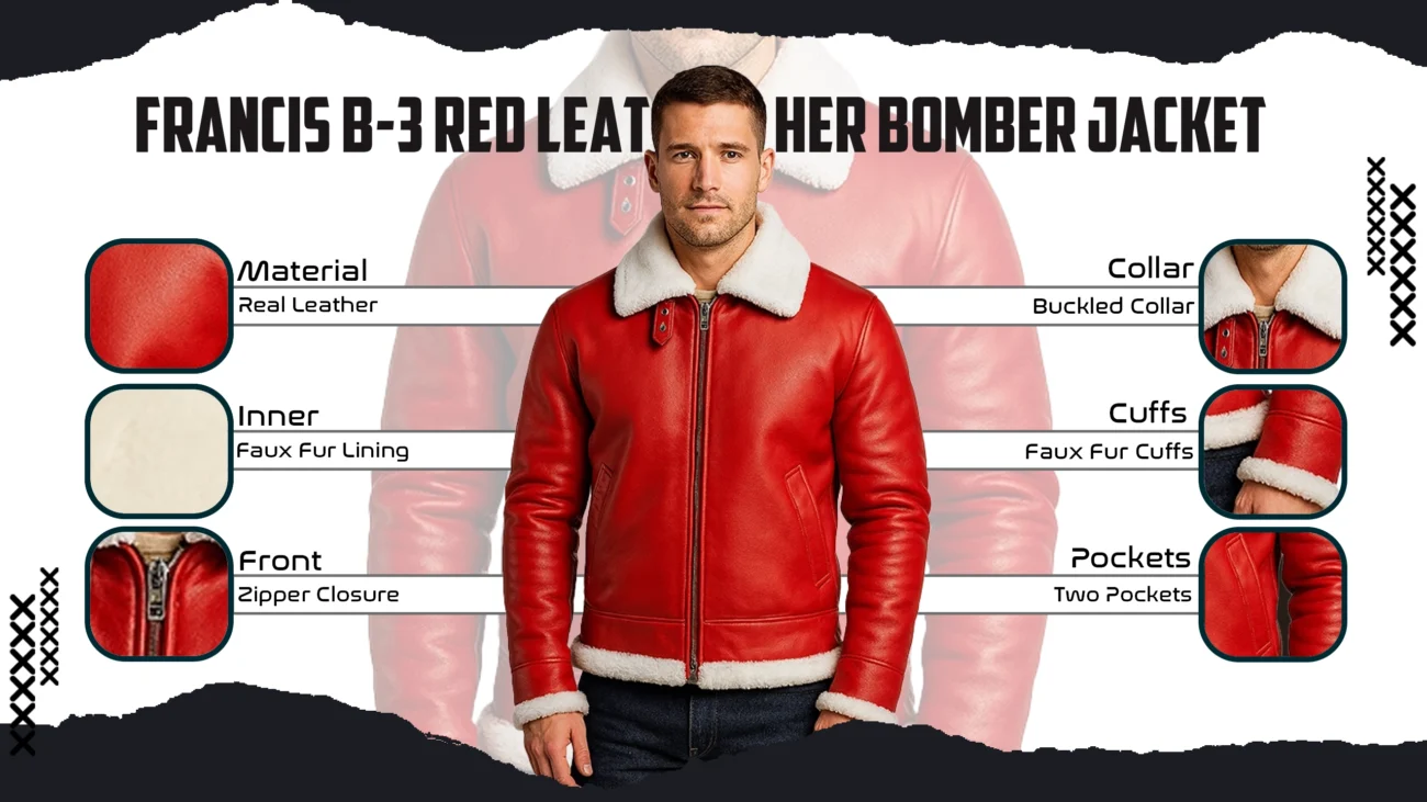 Francis B-3 Red Leather Bomber Jacket