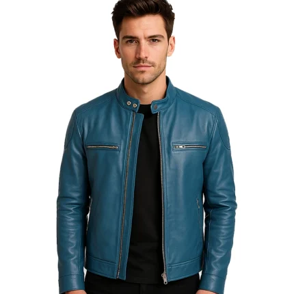 Gatsby Blue Leather Biker Jacket