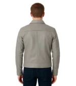 Grey Classic Leather Jacket With Collar