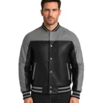 Grey and Black Leather Varsity Jacket