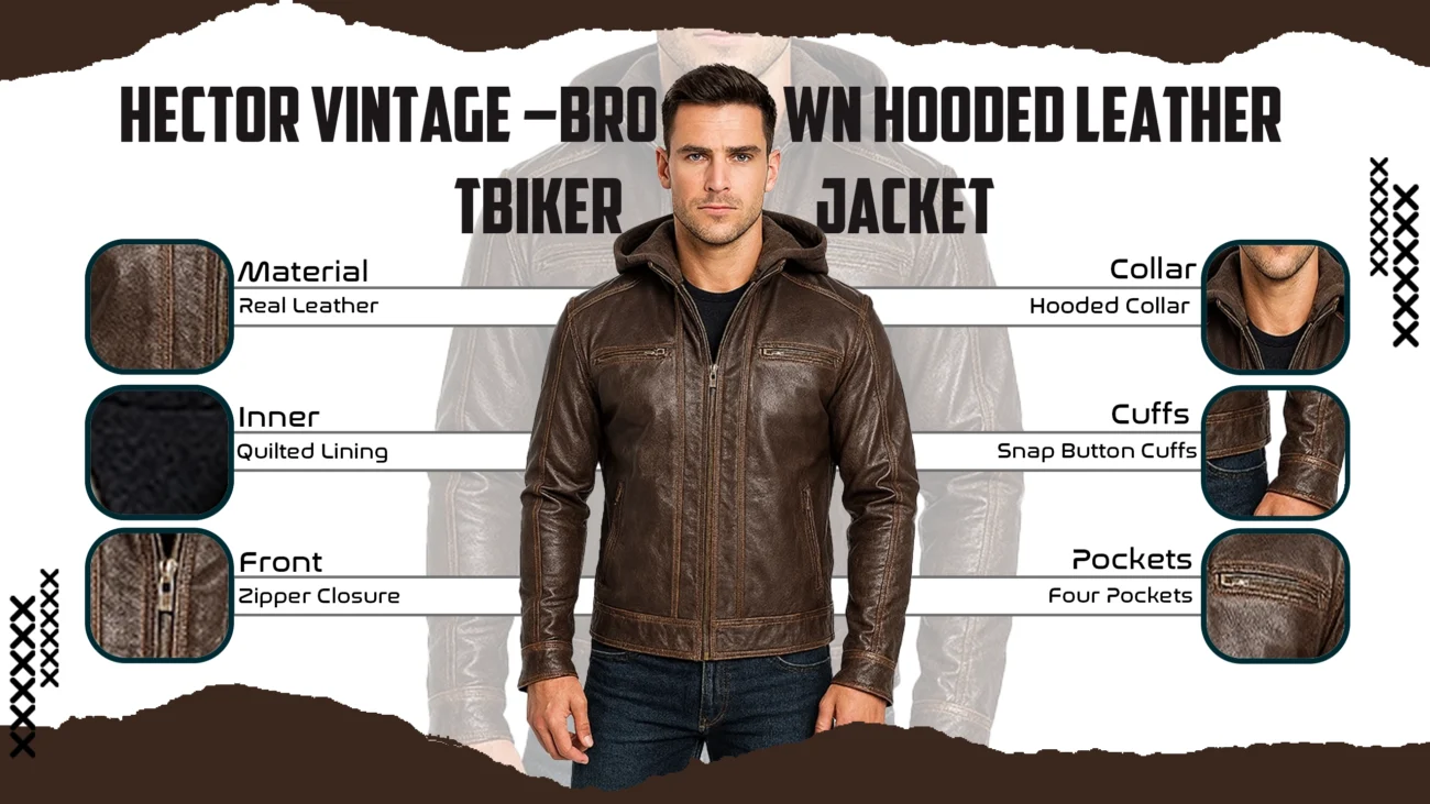 Hector Vintage – Brown Hooded Leather Biker Jacket