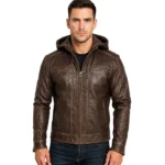 Hector Vintage – Brown Hooded Leather Biker Jacket​