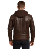 Hector Vintage – Brown Hooded Leather Biker Jacket​