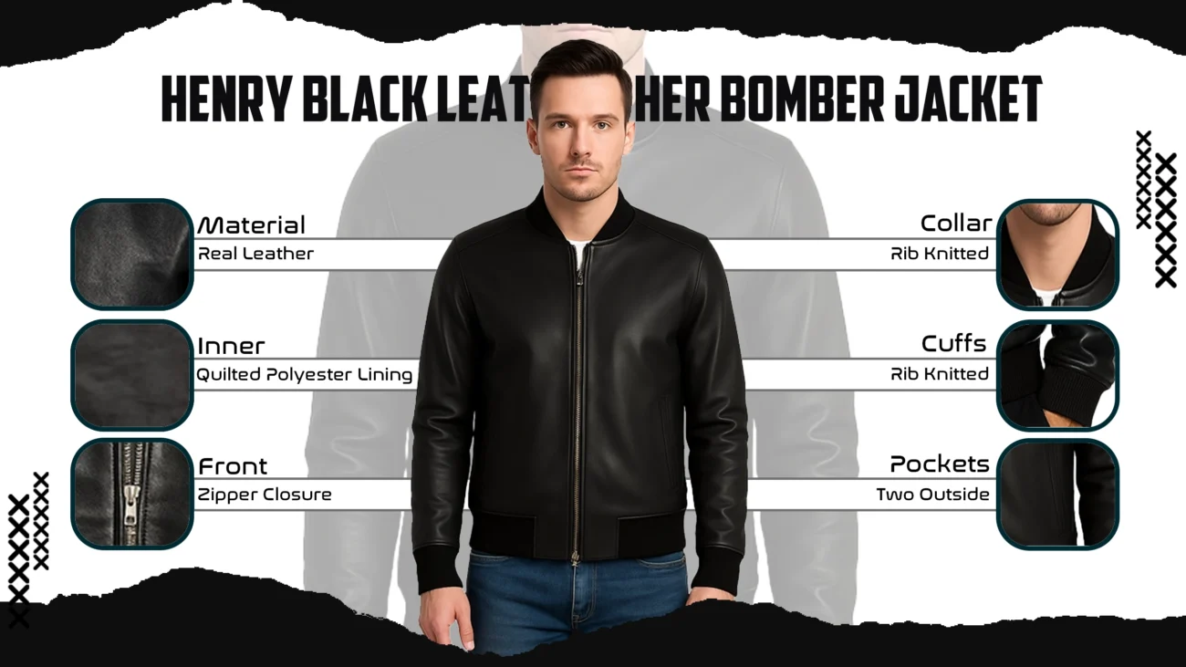 Henry Black Leather Bomber Jacket