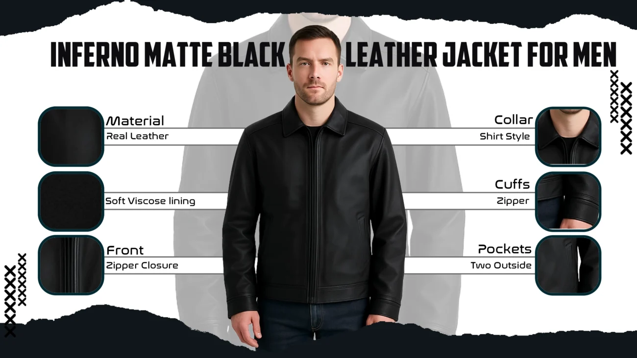 Inferno Matte Black Leather Jacket For Men