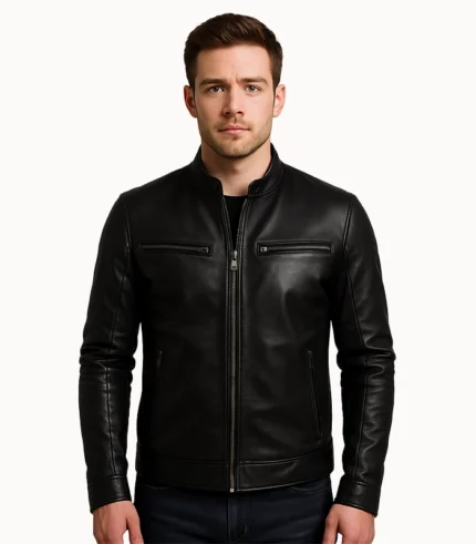 Ionic Black Leather Jacket for Men