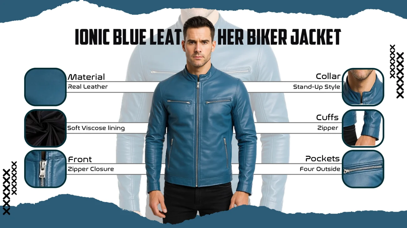 Ionic Blue Leather Biker Jacket