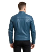 Ionic Blue Leather Biker Jacket