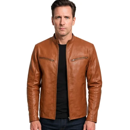Ionic Brown Leather Biker Jacket