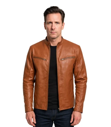 Ionic Brown Leather Biker Jacket