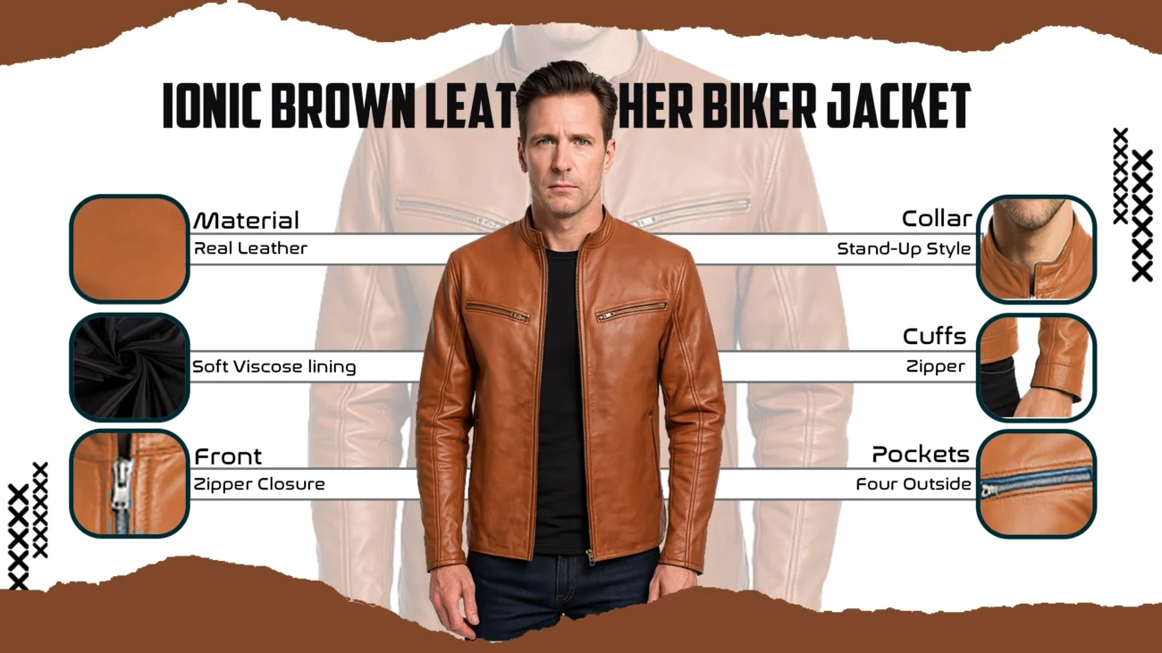 Ionic Brown Leather Biker Jacket