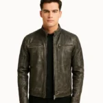 Ionic Distressed Brown Leather Biker Jacket