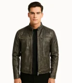 Ionic Distressed Brown Leather Biker Jacket