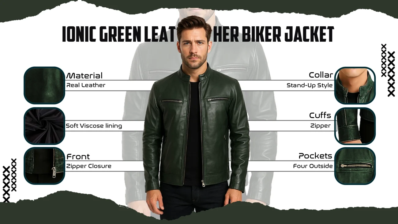 Ionic Green Leather Biker Jacket