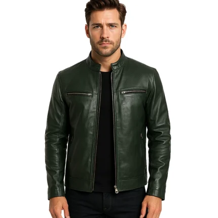 Ionic Green Leather Biker Jacket