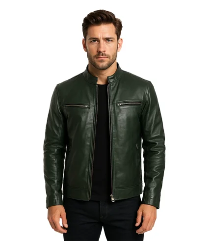 Ionic Green Leather Biker Jacket