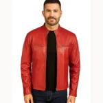 Ionic Red Leather Biker Jacket