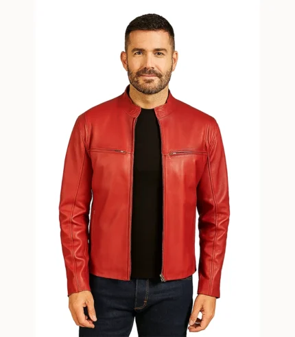 Ionic Red Leather Biker Jacket