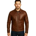 Ionic Tan Brown Leather Biker Jacket