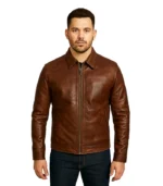Ionic Tan Brown Leather Biker Jacket