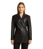 La Veste Tibau Asymmetric Black Leather Blazer