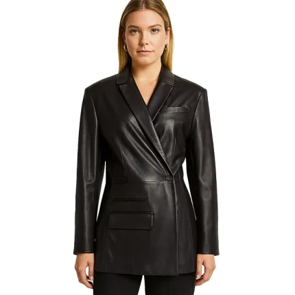 La Veste Tibau Asymmetric Black Leather Blazer