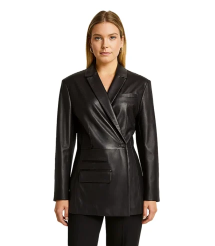 La Veste Tibau Asymmetric Black Leather Blazer