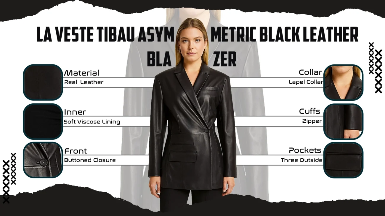 La Veste Tibau Asymmetric Black Leather Blazer