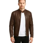 Lavendard Brown Leather Biker Jacket