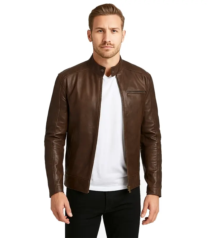 Lavendard Brown Leather Biker Jacket Lavendard Brown Leather Biker Jacket