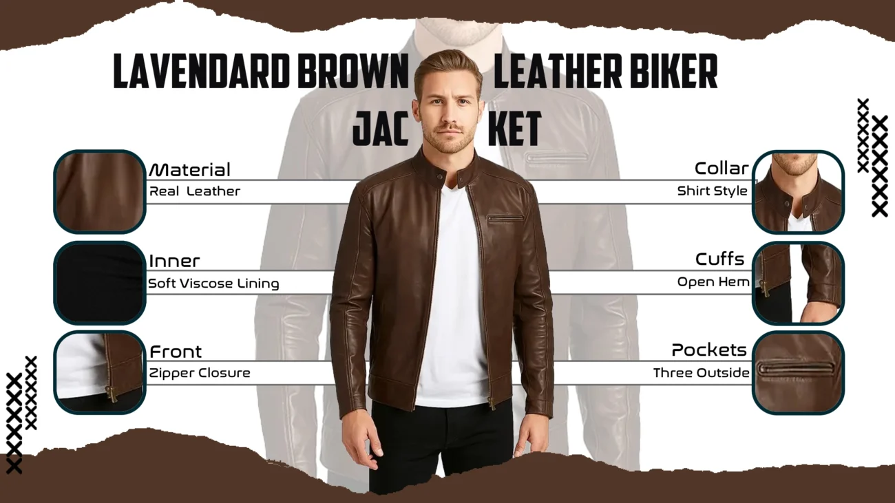 Lavendard Brown Leather Biker Jacket