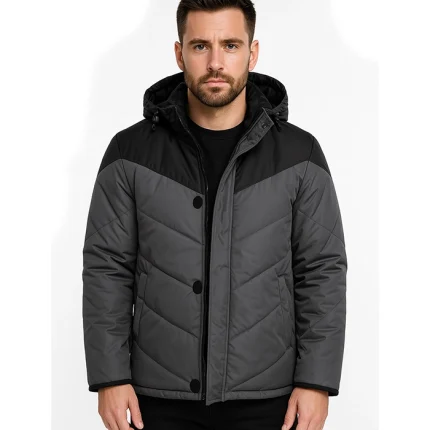 Luka Grey and Black Hooded Puffer Jacket