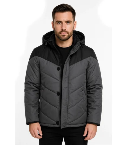 Luka Grey and Black Hooded Puffer Jacket