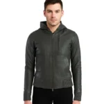 David Green Leather Bomber Jacket With Hood