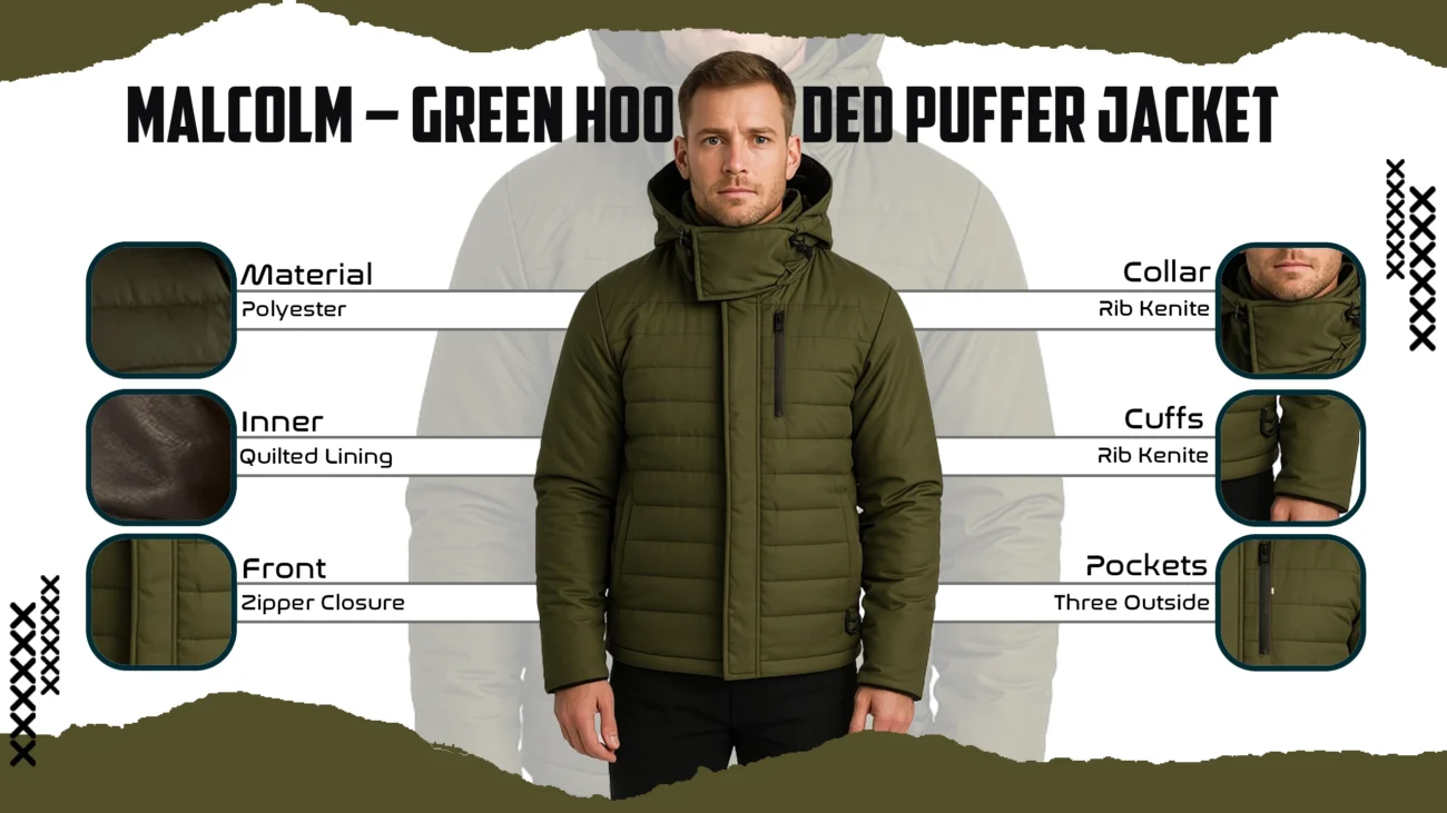Malcolm - Green Hooded Puffer Jacket