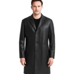 Mateo Black Single Breasted Leather Coat