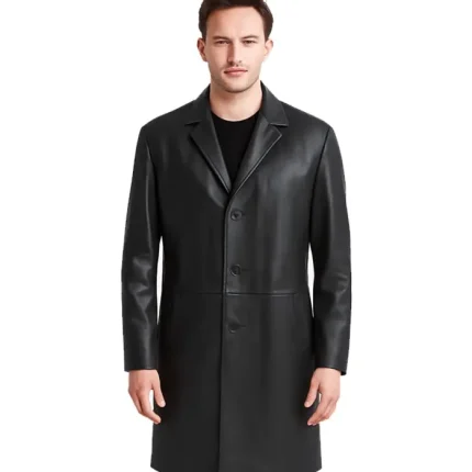 Mateo Black Single Breasted Leather Coat