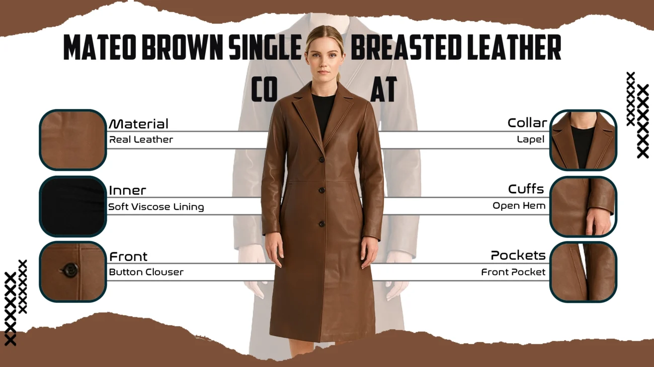 Mateo Brown Single Breasted Leather Coat