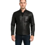 Mens Black Lambskin Cafe Racer Leather Jacket